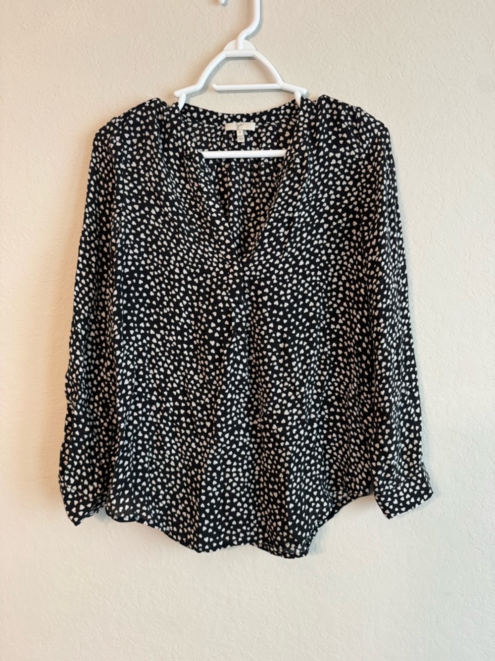 Joie Heart Print Silk Long Sleeve Blouse